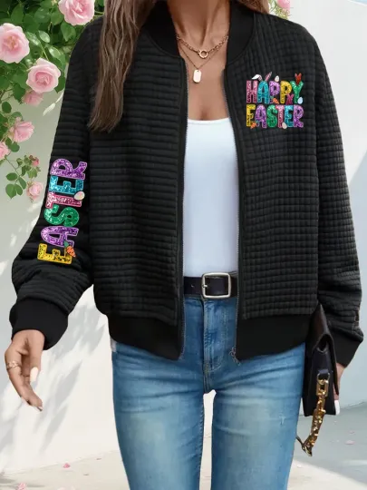 Happy Easter Waffle Bomber Jacket