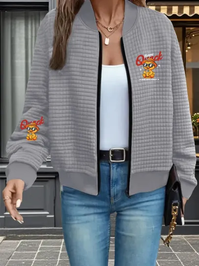 Waffle Bomber Jacket with Duck Pattern