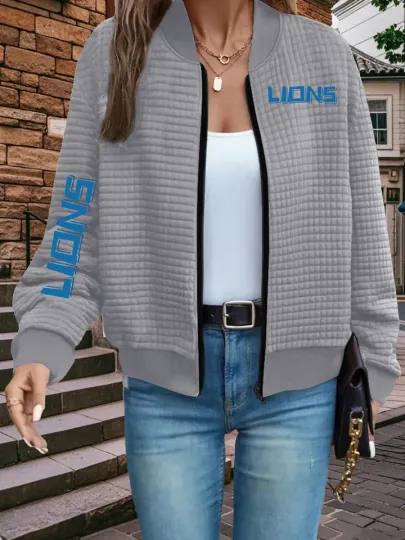 Lions Print Waffle Bomber Jacket