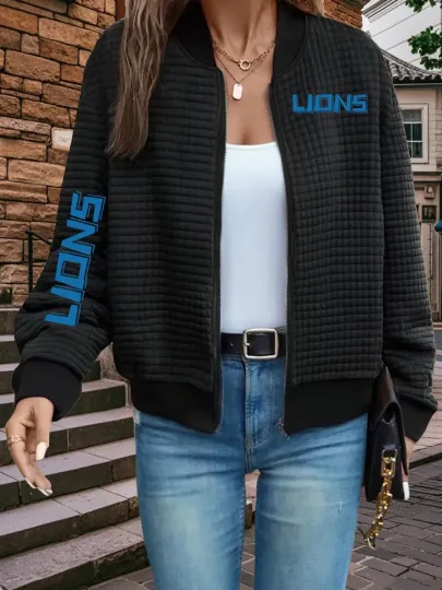 Lions Print Waffle Bomber Jacket
