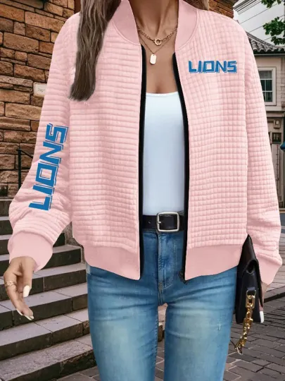 Lions Print Waffle Bomber Jacket