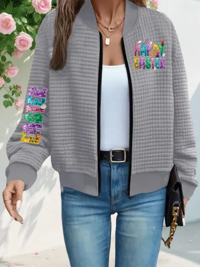 Happy Easter Waffle Bomber Jacket