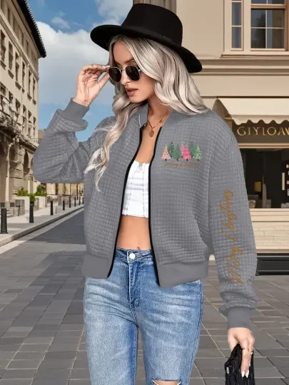 Mery Christmas Waffle Bomber Jacket