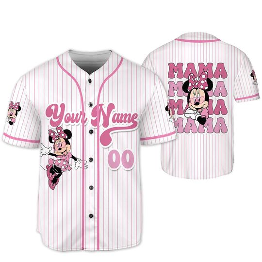 Discover Custom Minnie Mouse Mom Baseball Jersey, Disney Matching Family Shirt, Mothers Day Gift Idea, Cute Cartoon Jersey For Her, Sports Shirt