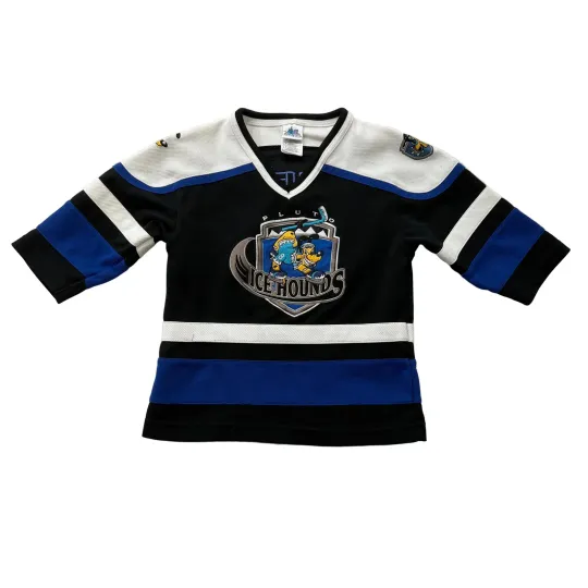 Discover Vintage Disneyland Resort Pluto #K9 Kids Black Blue Icehounds Hockey Jersey Siz