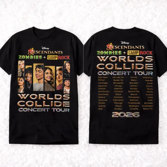 Discover Disney Descendants Zombies Camp Rock Worlds Collide Tour 2026 T-Shirt