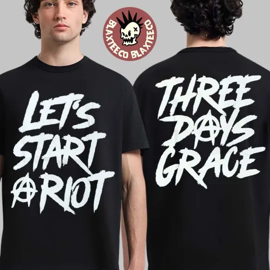 Discover Three Days Grace 2026 Tour Venue Merch Let’S Start Riot Two Sided T-Shirt