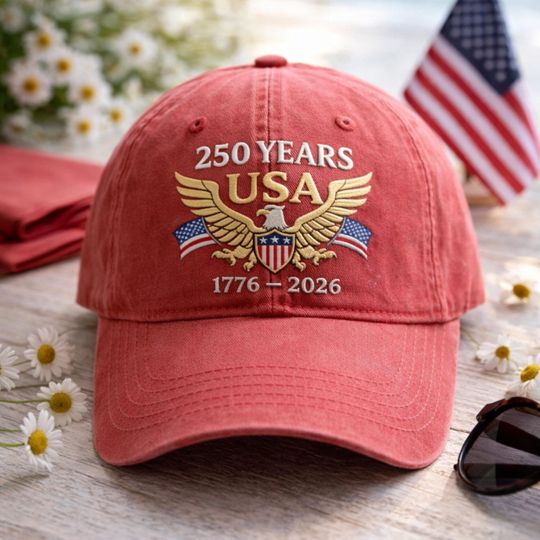 Discover USA 250th Anniversary Hat Cap Eagle 1776 2026 Embroidered Navy Blue Black Red Khaki Stone Wash Denim Veteran Made In USA Embroidery