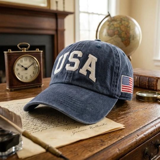 Discover Embroidered USA Embroidered Cap, USA Pride Hat, Retro USA With Flag Patch Baseball Cap, Semiquincentennial Gift