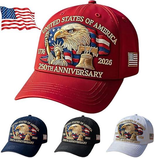 Discover USA 250th Anniversary Embroidered Baseball Cap  Patriotic Eagle Design