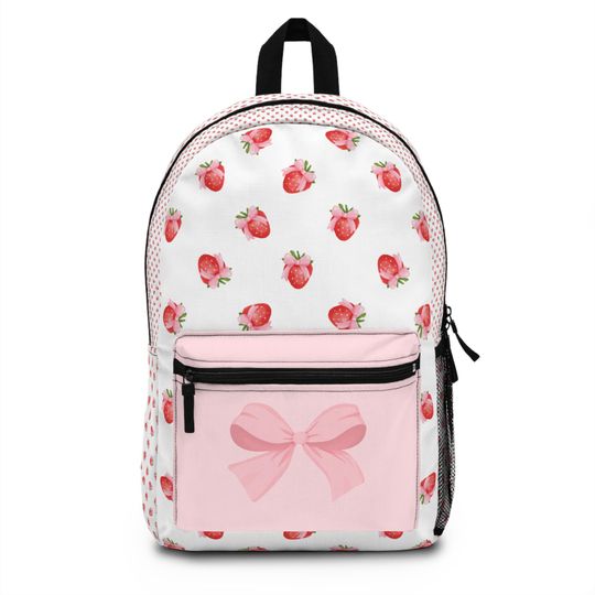 Discover custom coquette backpack , strawberrie backpack, pattern Backpack ,back to school, youth backpack ,Personalized backpack,kids backpack