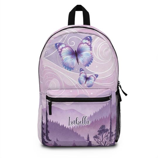 Discover Personalized Purple Magic Landscape Backpack with Butterflies , Cute Mystical Gift Bag for Girls, Teens and Fantasy Aesthetic Fans