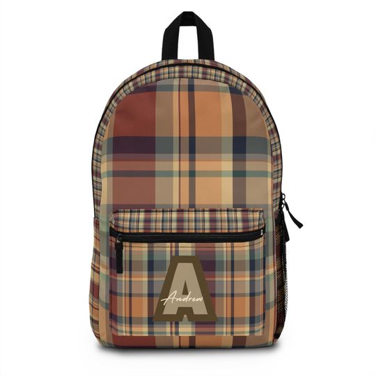 Discover plaid backpack , brown plaid backpack, pattern Backpack ,back to school, Pre-k Grad school,high school, Personalized backpack,kids backpack