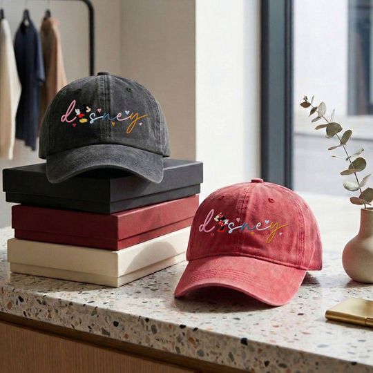 Discover Mickey And Minnie Disney Vintage Embroidered Cap, Couple Matching Hat, Disney Pastel Hat, Disneyland Trip Headwear, Disney Pastel Embroidery