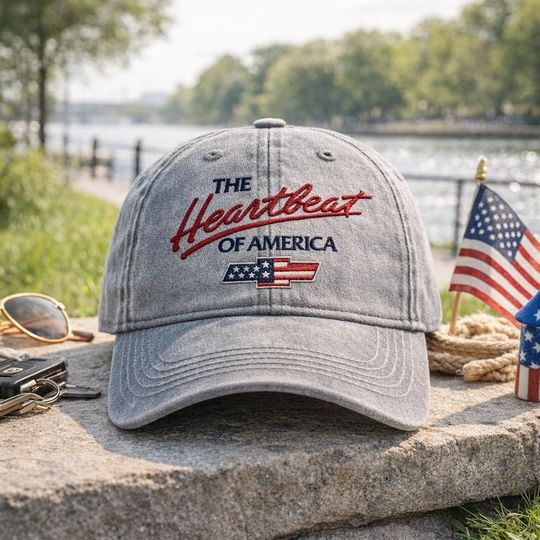 Vintage Wash Baseball Cap Embroidered The Heartbeat of America Hat, Patriotic USA Dad Hat, Retro Washed Cap Gift for Men