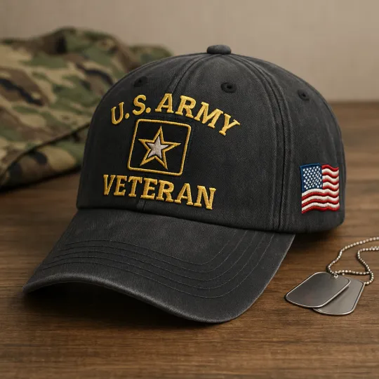 Discover U.S. Army Veteran Washed Cap Star Embroidered Patriotic Military Hat