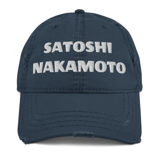 Discover Satoshi Nakamoto Bitcoin Crypto Trader Gift Embroidered Distressed Dad Hat/cap