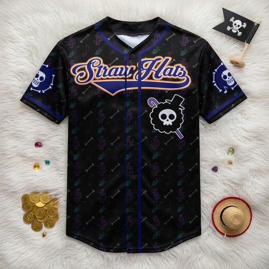 Discover One Piece Brook Straw Hat Pirates Baseball Jersey, Anime Cosplay Shirt, Manga Fan Apparel