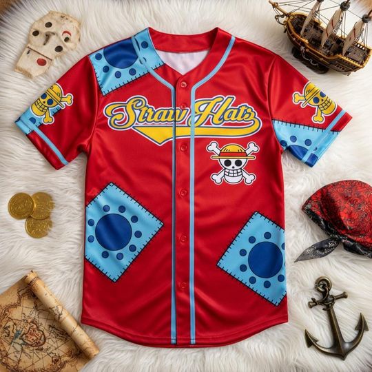 Discover Luffy One Piece Baseball Jersey, Straw Hat Pirates Anime Shirt, Monkey D Luffy Apparel