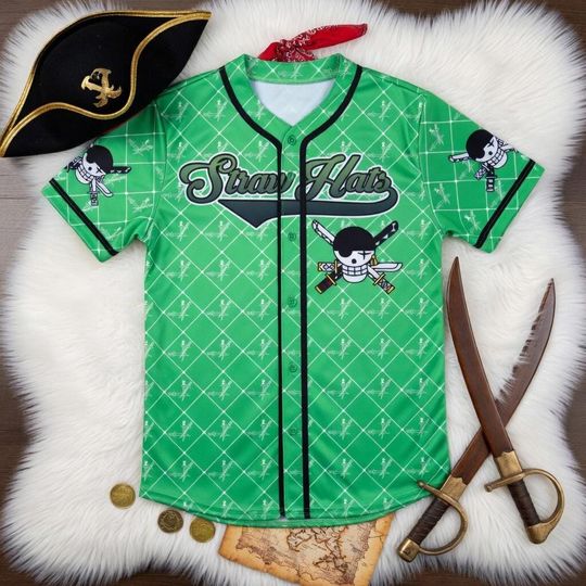 Discover One Piece Straw Hats Baseball Jersey, Pirate Cosplay Uniform, Green Swordsman Costume