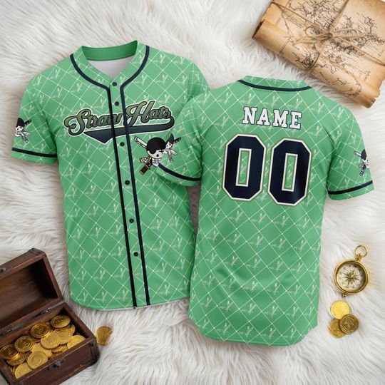 Discover Roronoa Zoro Baseball Jersey, Straw Hat Pirates Uniform, Custom Anime Shirt, Swordsman Cosplay