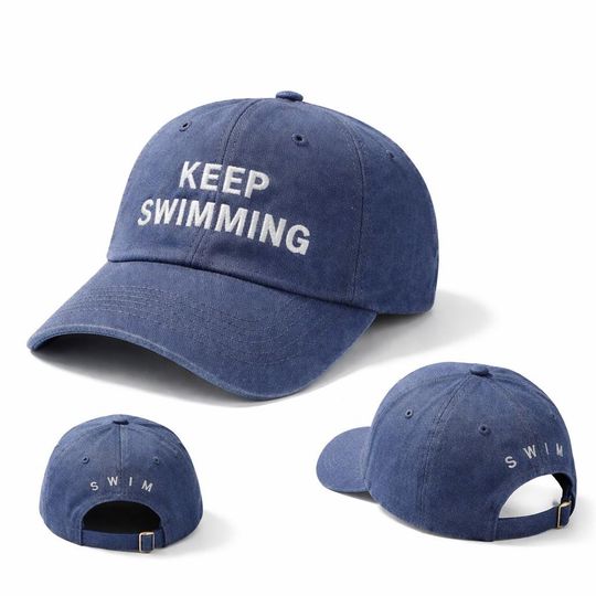 Discover Embroidered KEEP SWIMMING Wash Cap, Swim Arirang Fan Merch, Embroidered Vintage Wash Black/ Navy/ Grey Hat, Kpop Fan Concert, ARMY Hat Gift