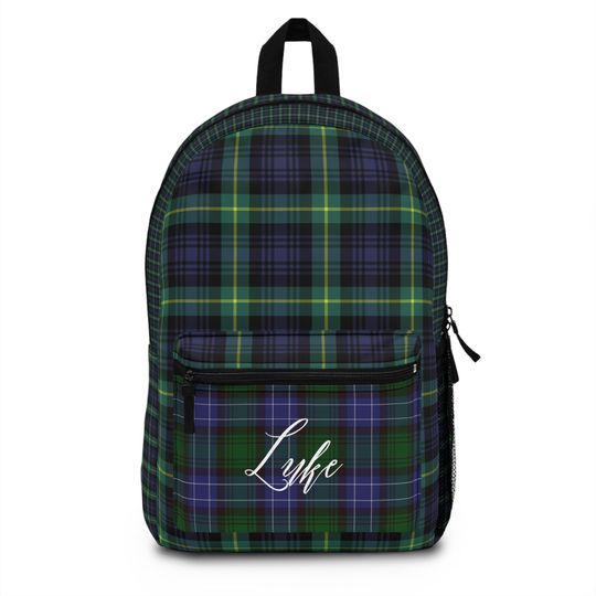 Discover Personalized Plaid Backpack  Green and Blue Tartan | Add Name/Initials, Laptop School Bag, Gift for Teens & College