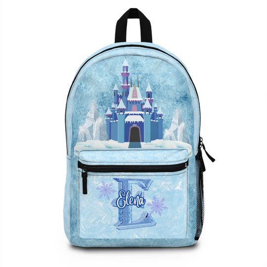 Discover Ice Castle Princess Backpack  Blue Bow Pattern | Add Name/Initials, Laptop School Bag for Girls, Teens & Adults | snowflakes book bag