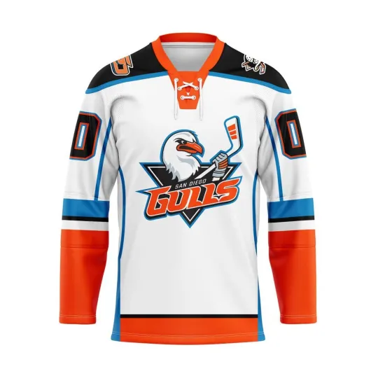 Discover San Diego Gulls Personalized 2025/26 White Lace Hockey Shirt Fan Gear