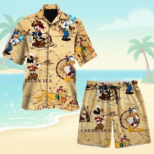 Discover Disney Pirates of the Caribbean Button Shirt, Mouse And Friend Pirate Hawaii Short, Mickey Pirate Night Cruise Outfit, Disney Vacation