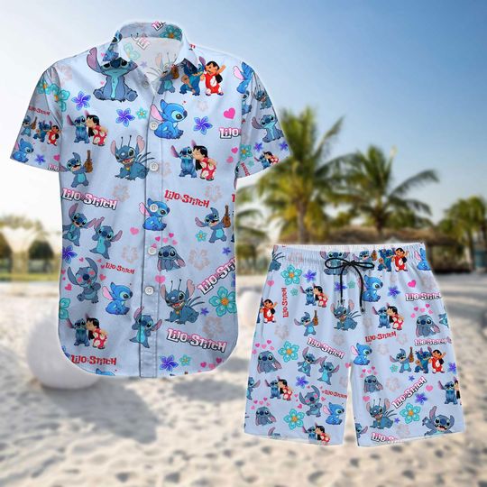 Discover Disney Lilo and Stitch Button Shirt, Tropical Stitch Hawaiian Outfit, Disney Bound Summer Beach Wear, Vacation Gift Set