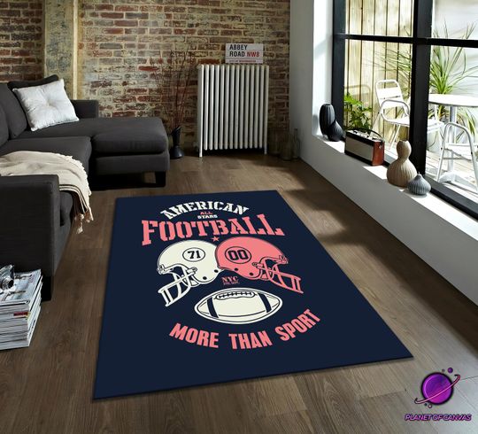 Discover American Football Rug, Sports Carpet, football Inspired Tapestry Rug, Game Room Decor, Man Cave Floor Rug, Vintage Athletic Home Decor