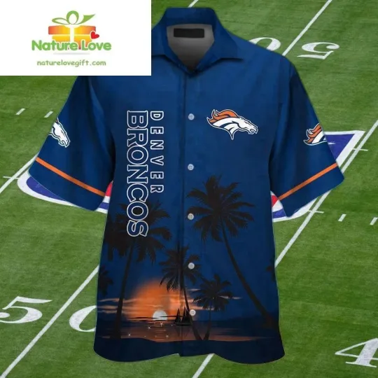 Discover Denver Football Team Broncoss Sunset Beach Hawaiian Shirt Gift for Fans