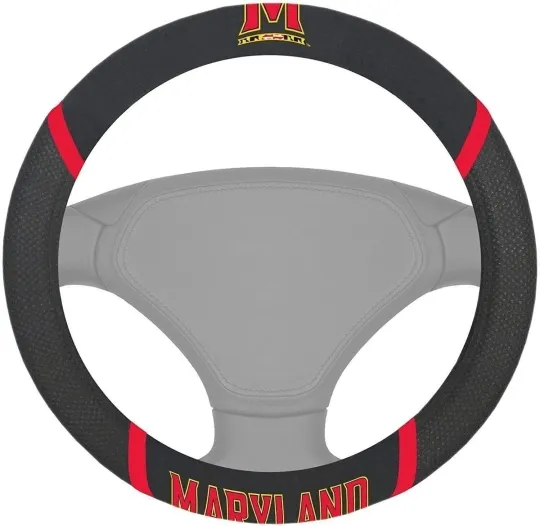 Discover Maryland Terrapins Steering Wheel Cover Premium Embroidered Black 15 Inch...