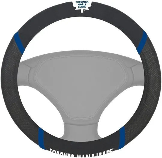 Discover Toronto Maple Leafs Steering Wheel Cover Premium Embroidered Black 15 Inch