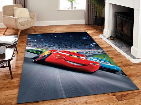 Cars Movie Rug, Birthday Gift for Toddler Boy, Lightning McQueen Nursery Decor, Car Floor Mat, Non-Slip Playroom Carpet