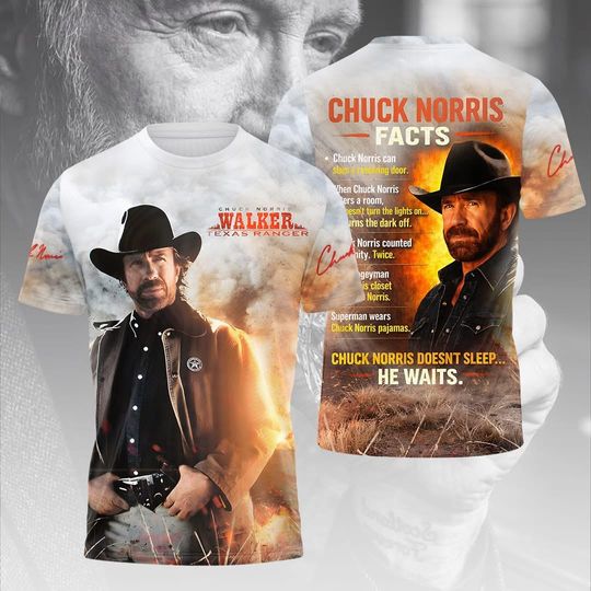 Chuck Norris Facts 3D All Over Print Shirt, Walker Texas Ranger Tribute Tee, Legend Never Dies Memorial Tshirt, Funny Action Movie Gift