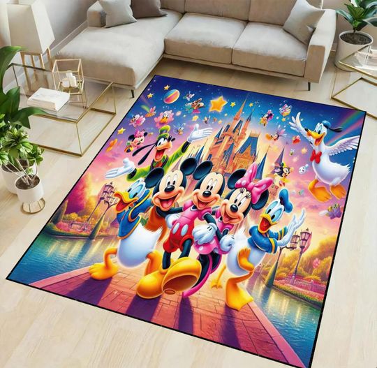 Discover Mickey Mouse 3D Printed Rug, Cartoon Characters, Non-Slip