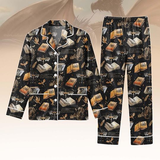 Discover Dragon Fantasy Thick PJs Set, Book Lover Long Thick Pajamas, Magic Long Pajama Set, Women Pajamas, Gift for Fantasy Fan