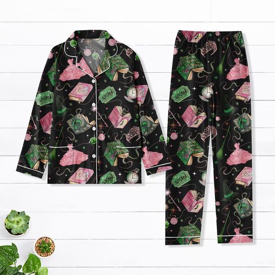Discover Wicked Long Thick PJs Set, Elphaba And Glinda Thick Pajamas, Long Pajama Set, Witch Pajamas, Gift for Wicked Fan