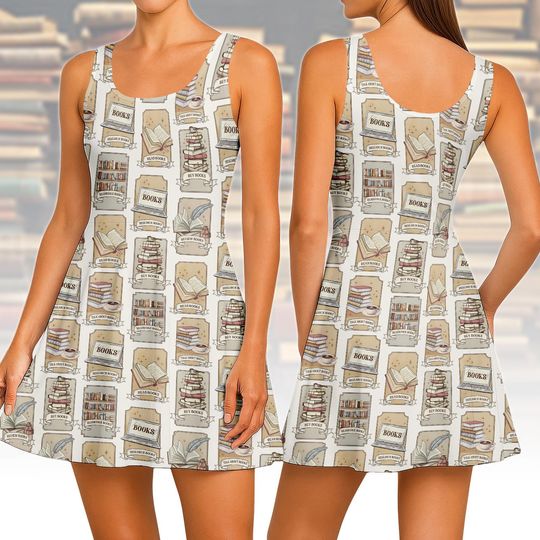 Discover Book Lover Skater Dress for Women, Bibliophile Print Dress, Reader Casual Summer Dress, Gift for Bookworm