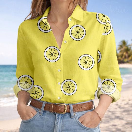 Discover Yelow Lemon Cosplay Blouse Shirt,Cartoon Women Women Blouse, Long Sleeve Shirt, Movie Linen-Look Shirt, Pirate