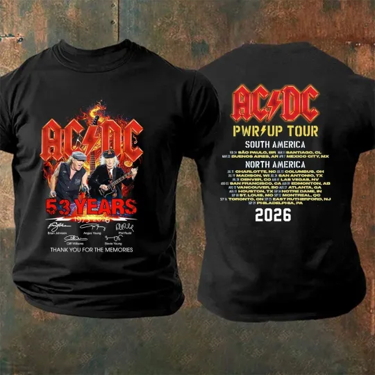 Discover AC DC POWER UP Tour America 2026 Tshirt, AC DC 53 Years Anniversary T-Shirt