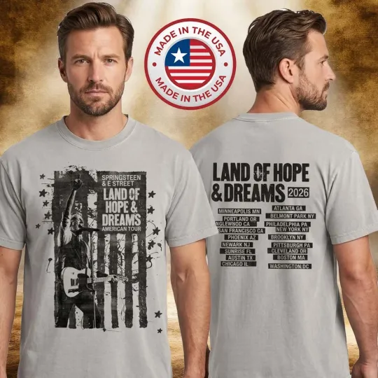 Discover Bruce Springsteen 2026 Land Of Hope & Dreams American Tour Flag T-Shirt