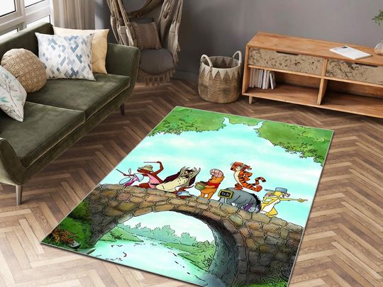 Discover Winnie the Pooh and Friends Area Rug, Nursery Room Play Mat, Woodland Animal Carpet, Tigger and Eeyore Room Decor