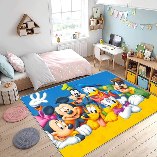 Discover Mickey Mouse Rug, Disney Character Carpet, Kids Room, Washable Non-Slip Play Mat , Minnie Donald Duck, Goofy Nursery Gift for Toddlers