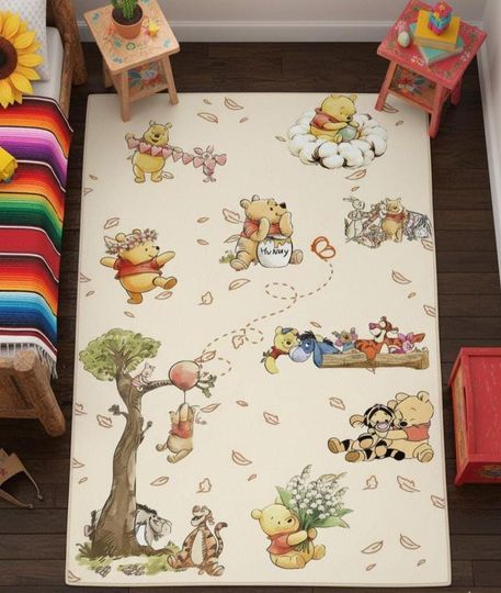 Discover Hundred Acre Wood Map Rug, Classic Winnie the Pooh Nursery Carpet, Vintage Disney Baby Room Decor, Gender Neutral Play Mat, Baby Shower Gift