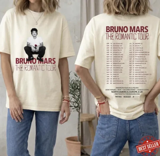 Discover Brun0 M@rs R0mantic Tour 2026 T-Shirt, The R0mantic Tour Shirt