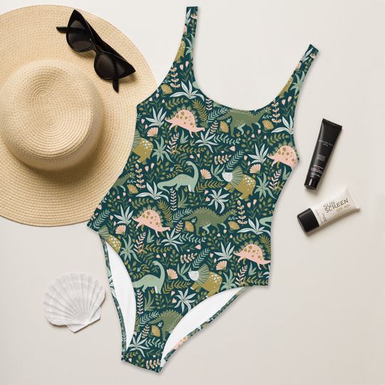 Discover Boho Dinosaur One Piece Swimsuit, Paleontology Swimwear, Dino Print Swim, Dinosaur Clothes Dinosaur Gift, Paleontology Gifts