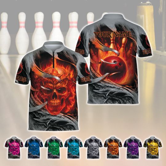 Discover Personalized Skull 3D Bowling Shirt, Custom Name Bowling Shirt, Matching Bowling Team Shirt, Unisex Shirt Bowling, Bowling Player Lover Gift